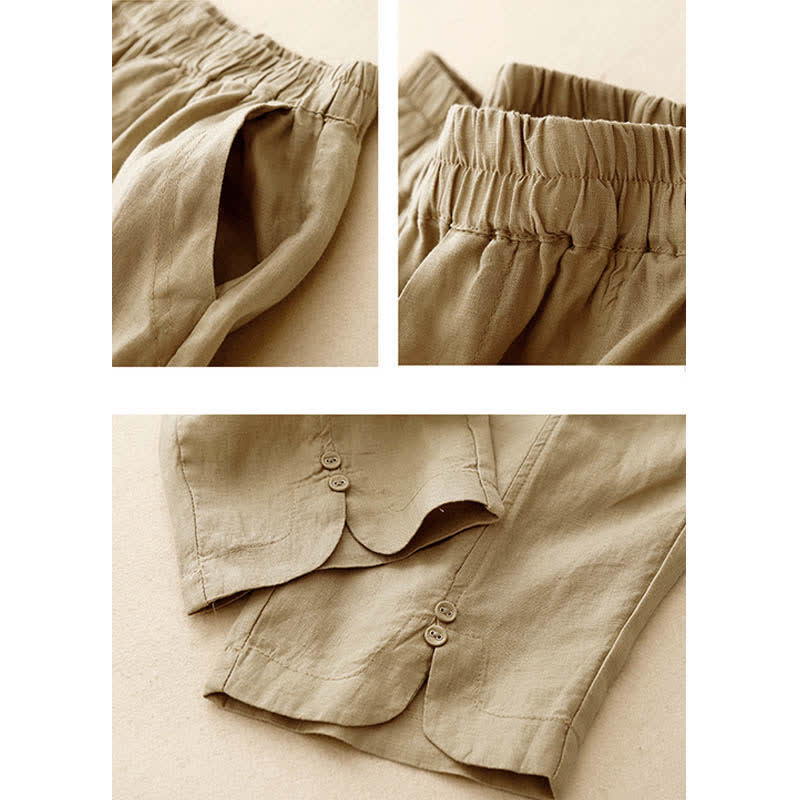 Buddha Stones Pantalones de lino de verano para mujer, de corte ajustado y con bolsillos. - image 7