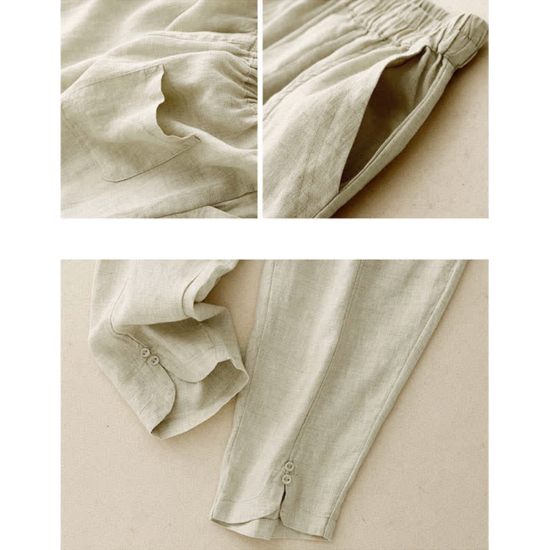 Buddha Stones Pantalones de lino de verano para mujer, de corte ajustado y con bolsillos. - image 10