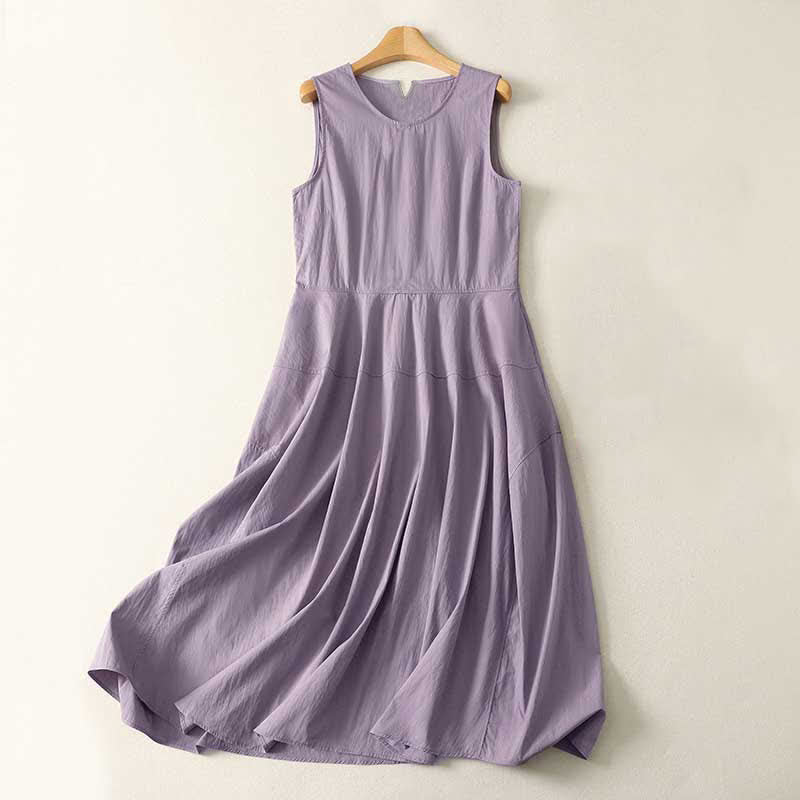 Buddha Stones Vestido midi de algodón de talle alto sin mangas con bolsillos para mujer, ideal para el verano. - Cardo - US12, UK/AU16, EU44 (2XL) - image 0