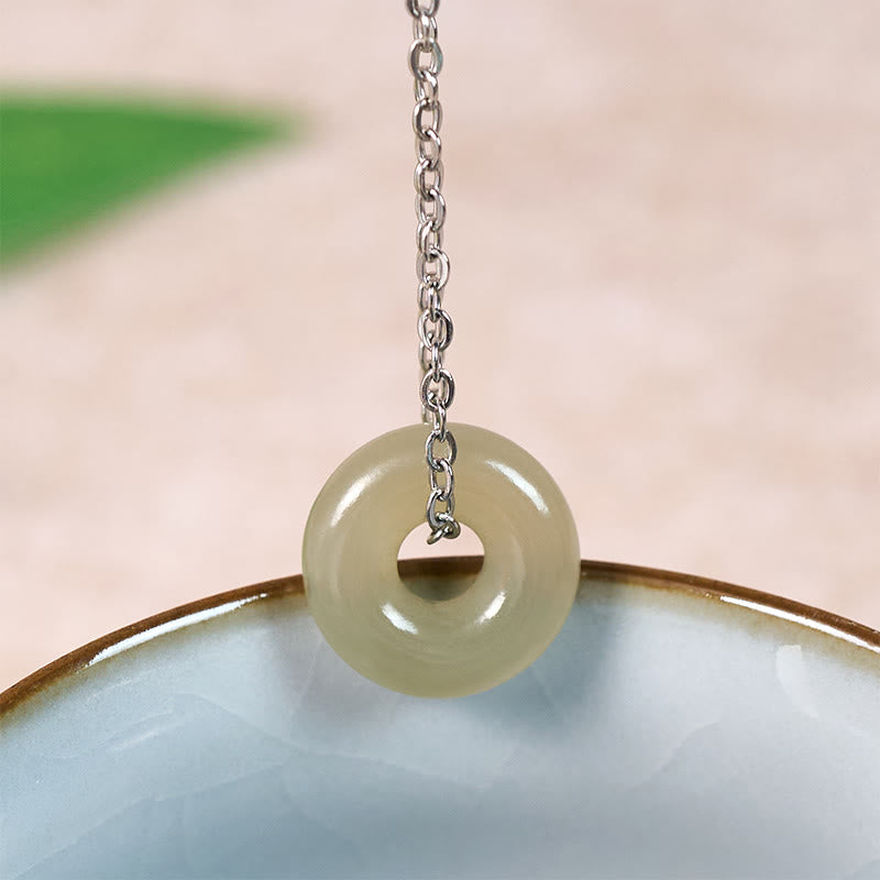 Buddha Stones Collar con colgante de jade verde natural con hebilla de la paz y la prosperidad. - Jade natural (el color puede variar) - Cadena de cobre y plata - image 9