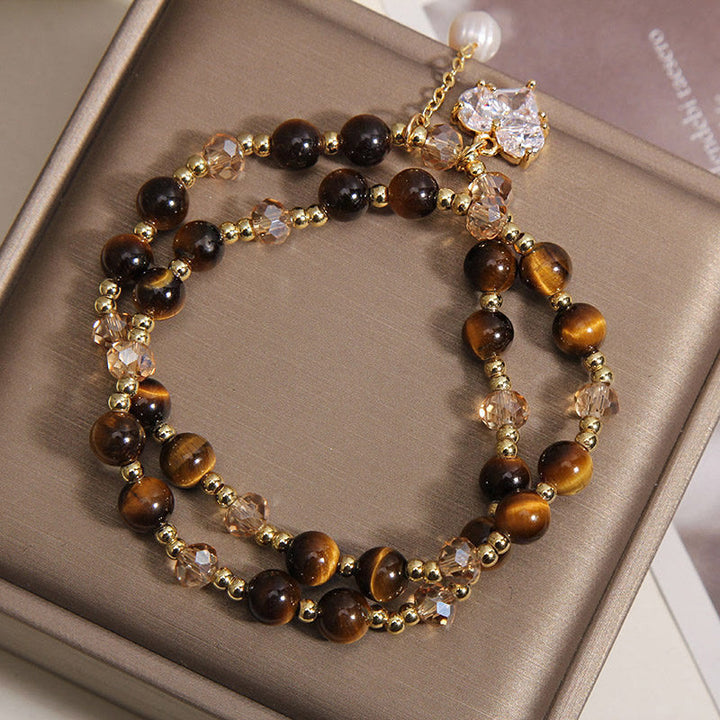Buddha Stones Pulsera protectora de doble vuelta con forma de corazón de ojo de tigre natural - image 3