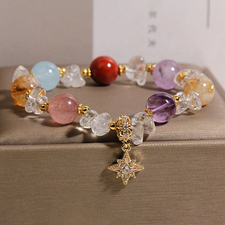 Buddha Stones Pulsera con dije de hexagrama de cuarzo y circonita transparente de cristal natural variado - Cristal (circunferencia de la muñeca: 15-16 cm) - image 0