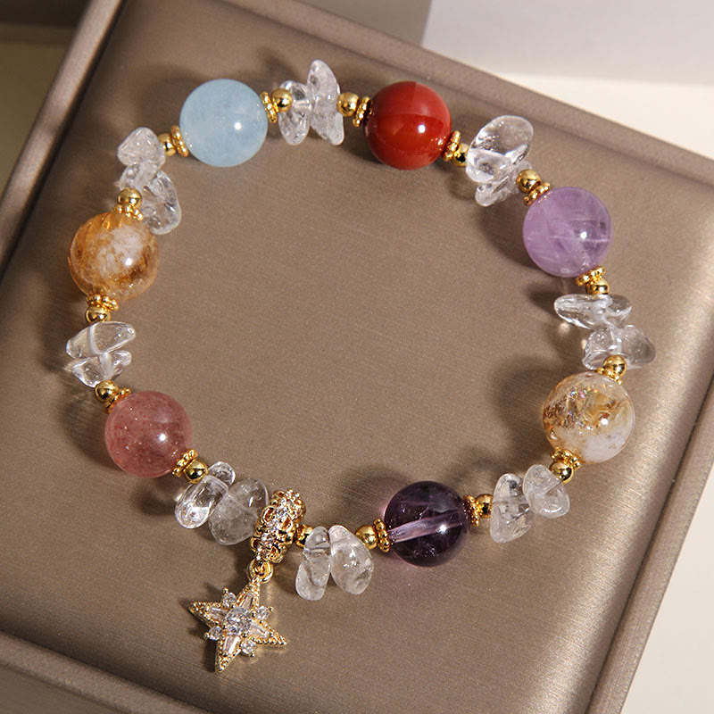 Buddha Stones Pulsera con dije de hexagrama de cuarzo y circonita transparente de cristal natural variado - image 3