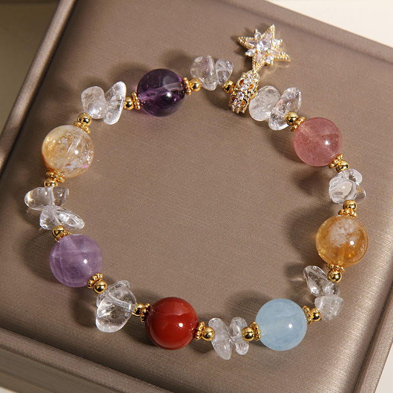 Buddha Stones Pulsera con dije de hexagrama de cuarzo y circonita transparente de cristal natural variado - image 2