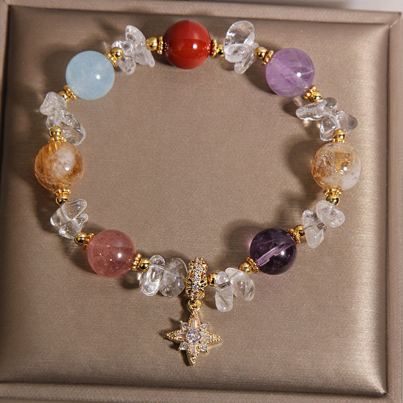 Buddha Stones Pulsera con dije de hexagrama de cuarzo y circonita transparente de cristal natural variado - image 1