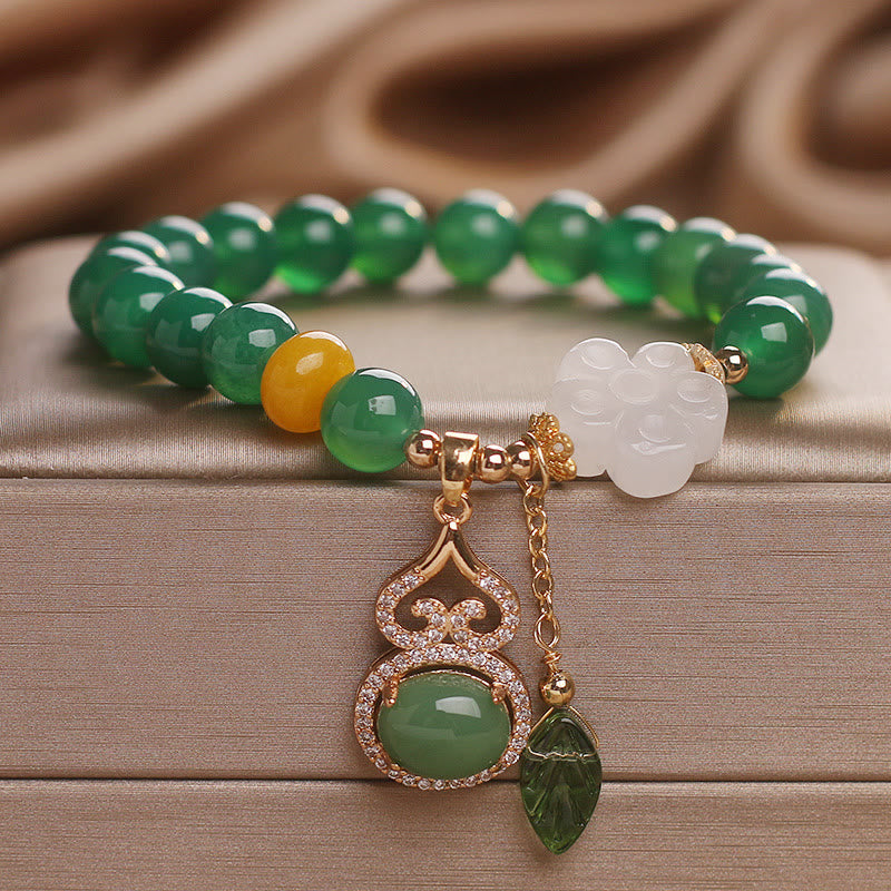 Buddha Stones Pulsera con dije de hoja de calabaza, flor de jade blanco y ágata verde - image 8