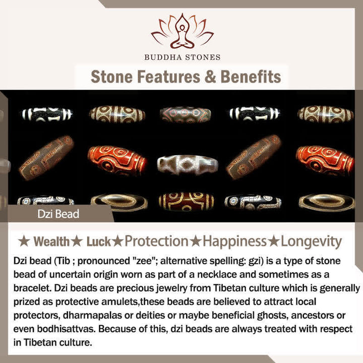 Buddha Stones Pulsera de cuerda con cuentas Dzi tibetanas vintage para la suerte - image 6