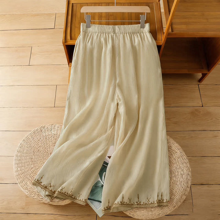 Buddha Stones Pantalones anchos de mujer con bordados estilo boho veraniegos, color liso y con bolsillos. - image 14