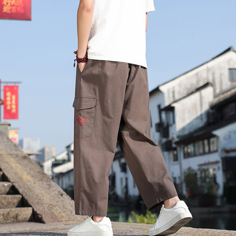 Buddha Stones Pantalones harem de verano informales para hombre con cordón ajustable, bordado y bolsillos. - image 17
