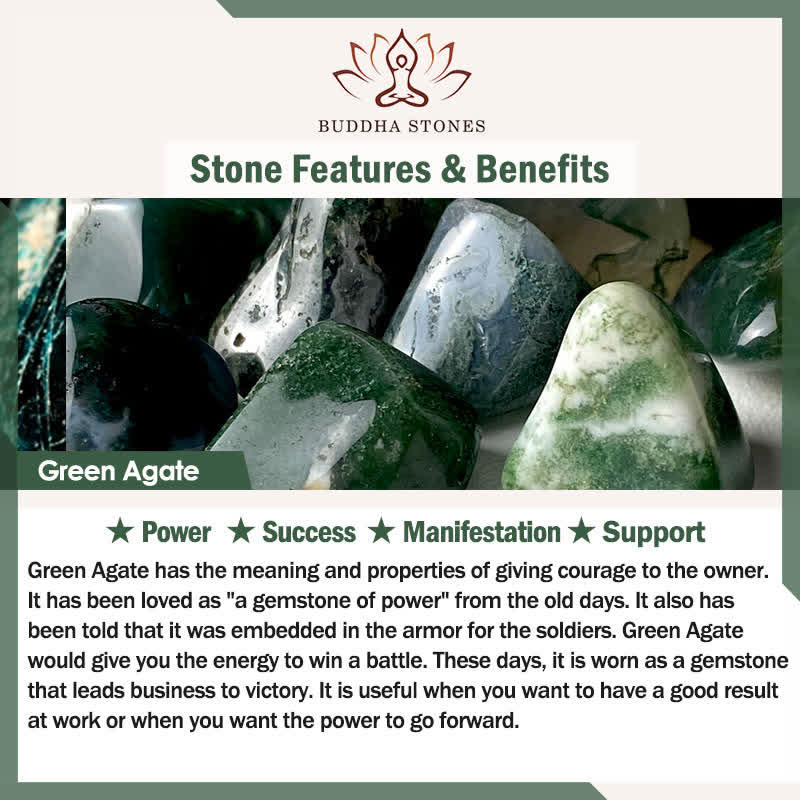 Buddha Stones Pulsera de ágata verde natural Om Mani Padme Hum PiXiu Harmony - image 5