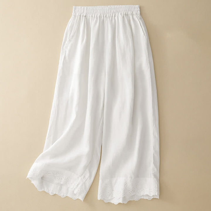 Buddha Stones Pantalones de mujer de lino y algodón, de pierna ancha y con bolsillos, ideales para el verano. - Blanco - US8-10，UK/AU12-14，EU40-42 (2XL) - image 3