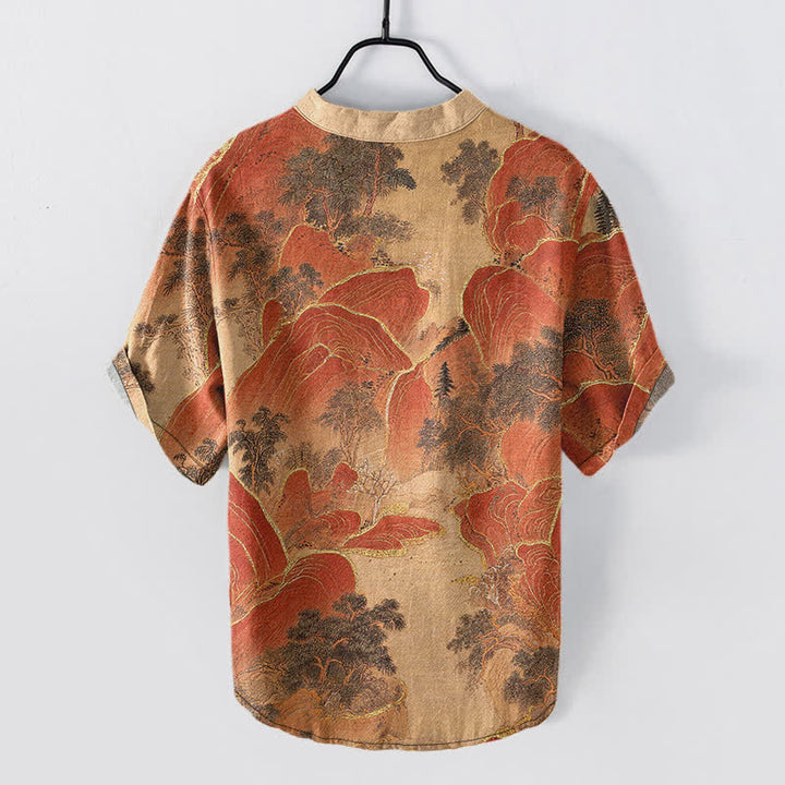 Buddha Stones Camisa de manga corta con medio botón para hombre con el emblema de Cotton Mountain - image 8