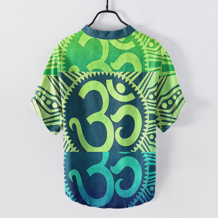 Buddha Stones Camisa de manga corta con medio botón y emblema Om de algodón para hombre - image 5