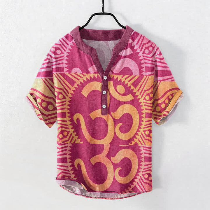 Buddha Stones Camisa de manga corta con medio botón y emblema Om de algodón para hombre - Rosa intenso - US/UK/AU50, EU60 (5XL) - image 6
