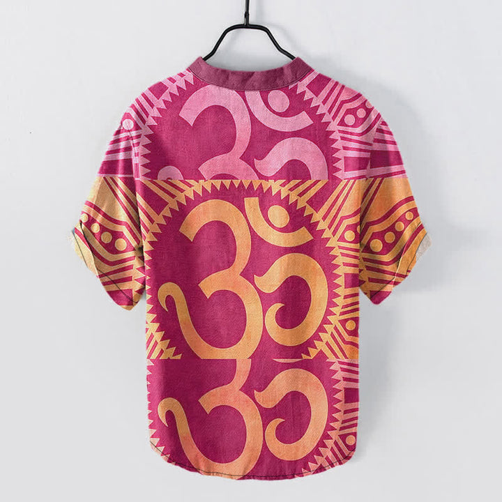 Buddha Stones Camisa de manga corta con medio botón y emblema Om de algodón para hombre - image 7