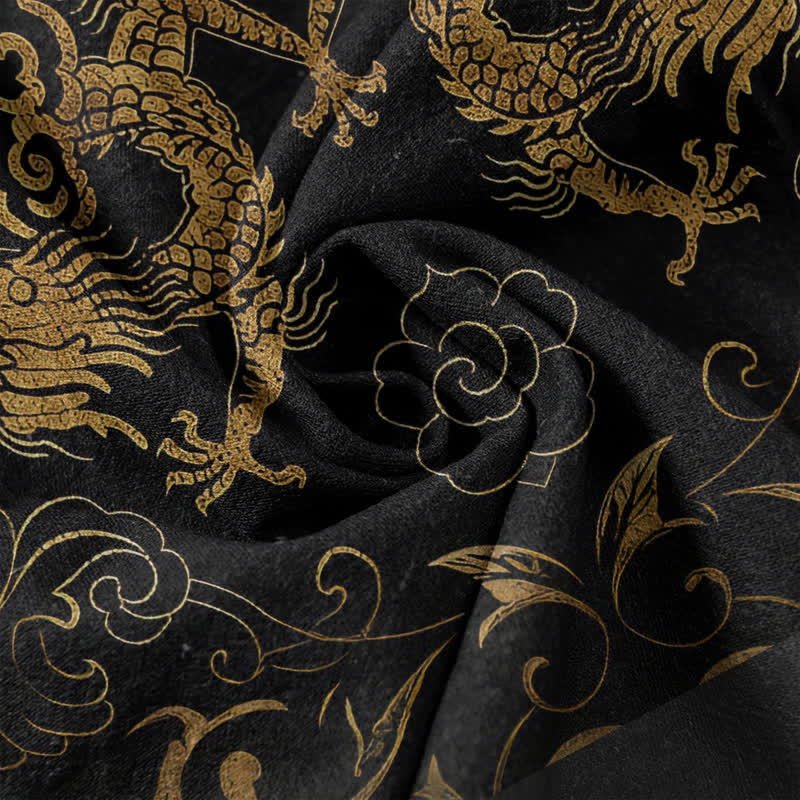 Buddha Stones Camisa de manga corta con medio botón para hombre, con emblema de nube de dragón de algodón - image 4