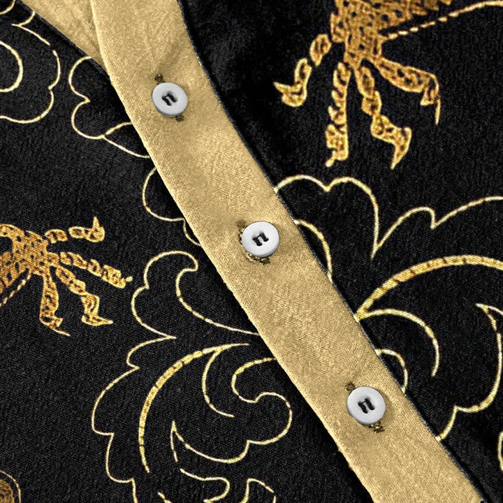 Buddha Stones Camisa de manga corta con medio botón para hombre, con emblema de nube de dragón de algodón - image 3