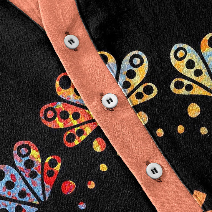 Buddha Stones Camisa de manga corta con medio botón para hombre, de algodón, con estampado de mandala de loto y pavo real (Om). - image 3
