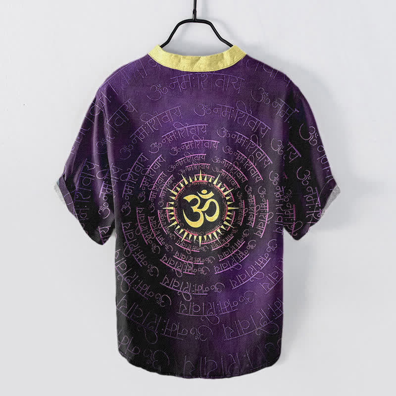 Buddha Stones Camisa de manga corta con medio botón para hombre, de algodón, con emblema del mantra Om. - image 8