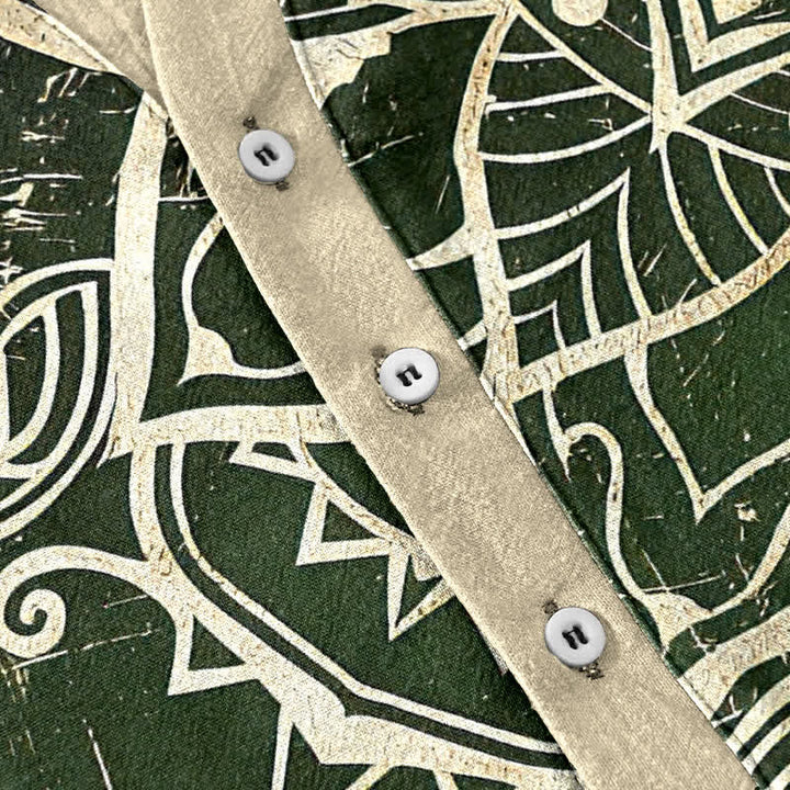 Buddha Stones Camisa de manga corta con medio botón para hombre, con emblema de mandala de loto de algodón - image 3