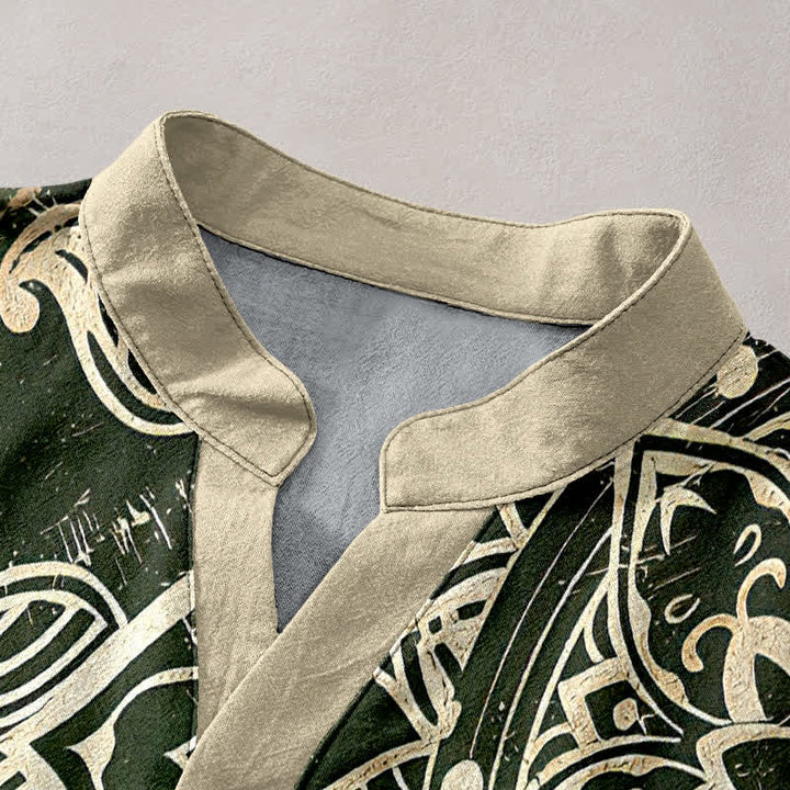 Buddha Stones Camisa de manga corta con medio botón para hombre, con emblema de mandala de loto de algodón - image 2