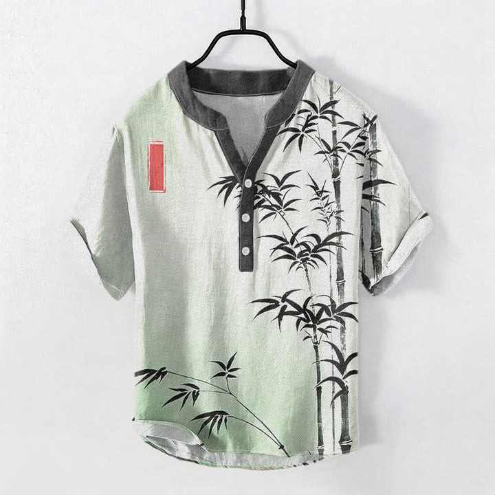 Buddha Stones Camisa de manga corta con medio botón para hombre, con emblema de bambú y algodón. - Gotas de miel - US/UK/AU50, EU60 (5XL) - image 0