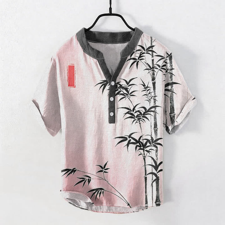 Buddha Stones Camisa de manga corta con medio botón para hombre, con emblema de bambú y algodón. - rosa claro - US/UK/AU50, EU60 (5XL) - image 5