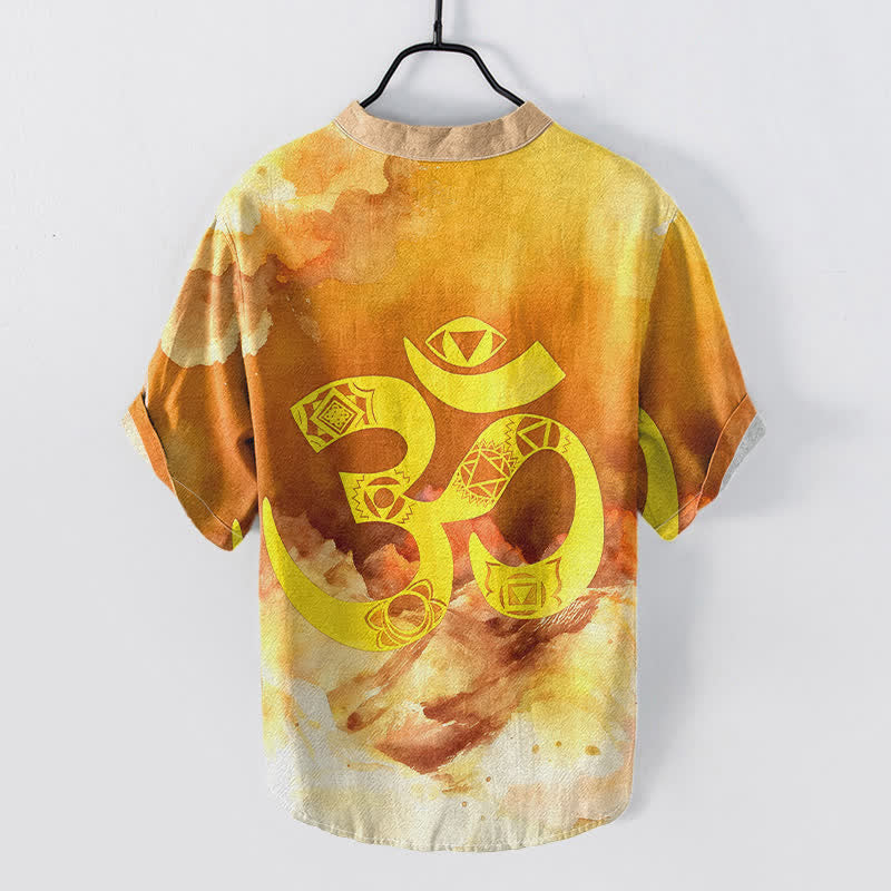 Buddha Stones Camisa de manga corta con medio botón para hombre, de algodón, con emblema del chakra Om. - image 4
