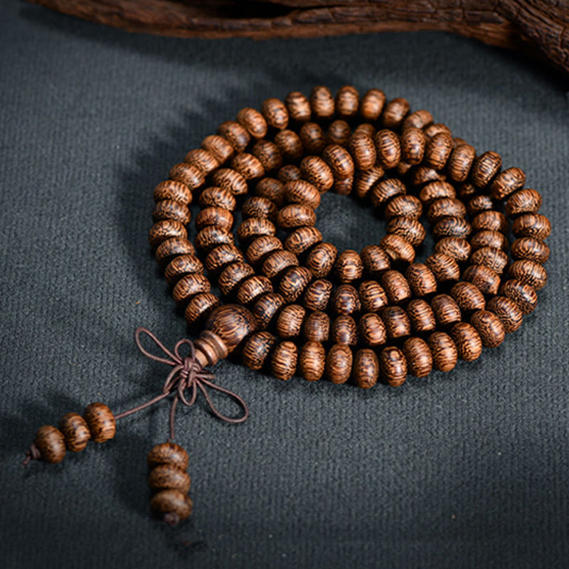 Buddha Stones Mala de 108 cuentas de madera texturizada para una energía tranquila - image 4