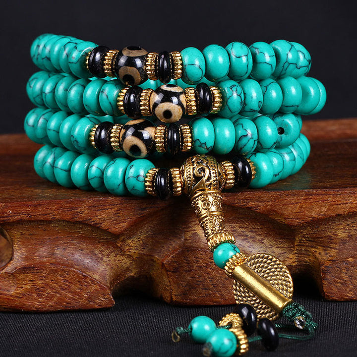 Buddha Stones Mala tibetana de 108 cuentas Dzi turquesas para la sabiduría y el equilibrio - 10 mm*108 - image 0