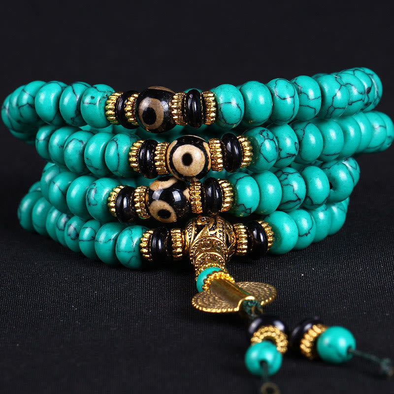 Buddha Stones Mala tibetana de 108 cuentas Dzi turquesas para la sabiduría y el equilibrio - image 1
