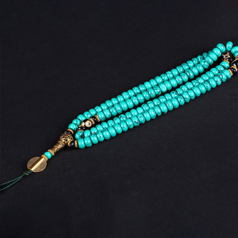 Buddha Stones Mala tibetana de 108 cuentas Dzi turquesas para la sabiduría y el equilibrio - image 4