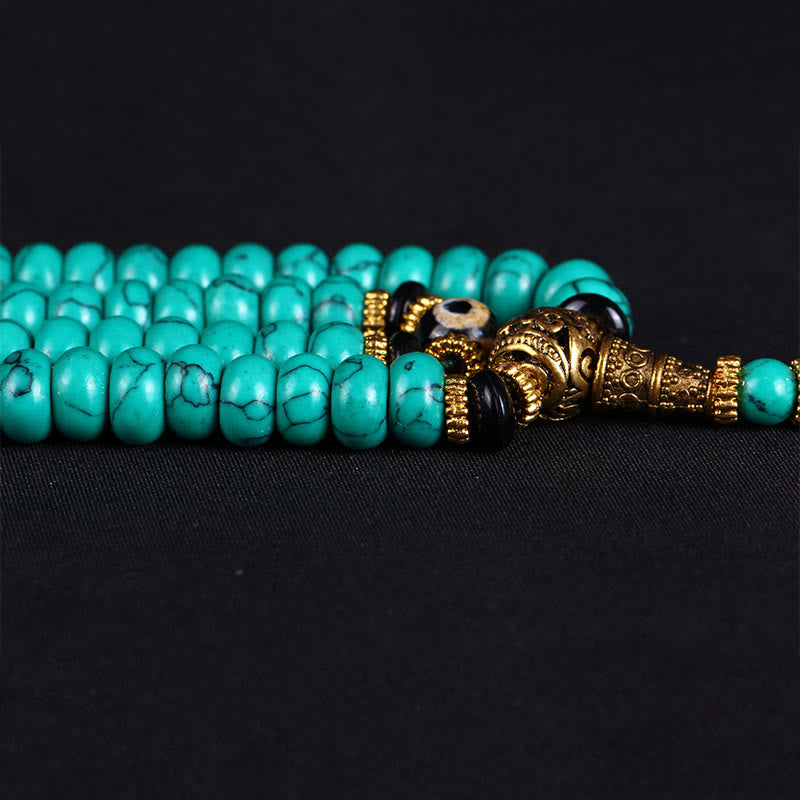 Buddha Stones Mala tibetana de 108 cuentas Dzi turquesas para la sabiduría y el equilibrio - image 6