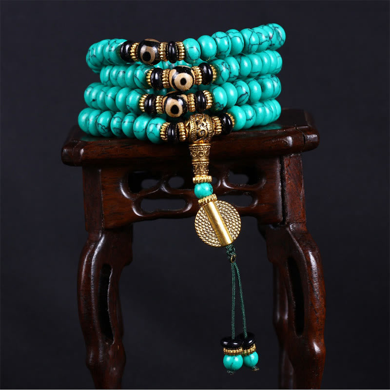 Buddha Stones Mala tibetana de 108 cuentas Dzi turquesas para la sabiduría y el equilibrio - image 3