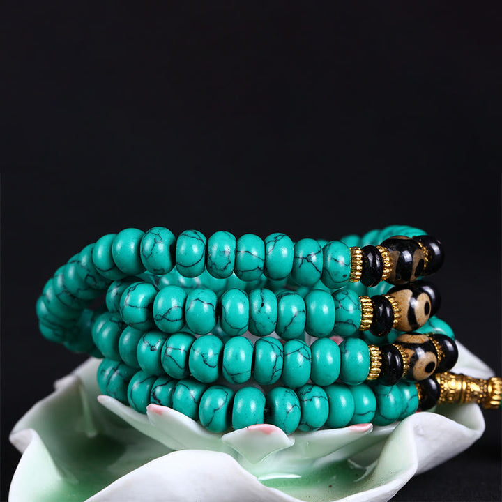 Buddha Stones Mala tibetana de 108 cuentas Dzi turquesas para la sabiduría y el equilibrio - image 2