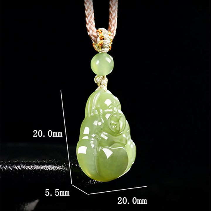 Buddha Stones Colgante de cuerda de la prosperidad con Buda sonriente de jade verde - image 7