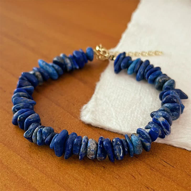 Buddha Stones Pulsera con diseño irregular natural de lapislázuli y lazurita. - Lapislázuli (circunferencia de la muñeca: 15-16 cm) - image 0