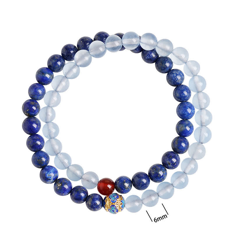 Buddha Stones Pulsera de equilibrio con diseño de doble vuelta, lapislázuli, aguamarina y ágata roja. - image 10