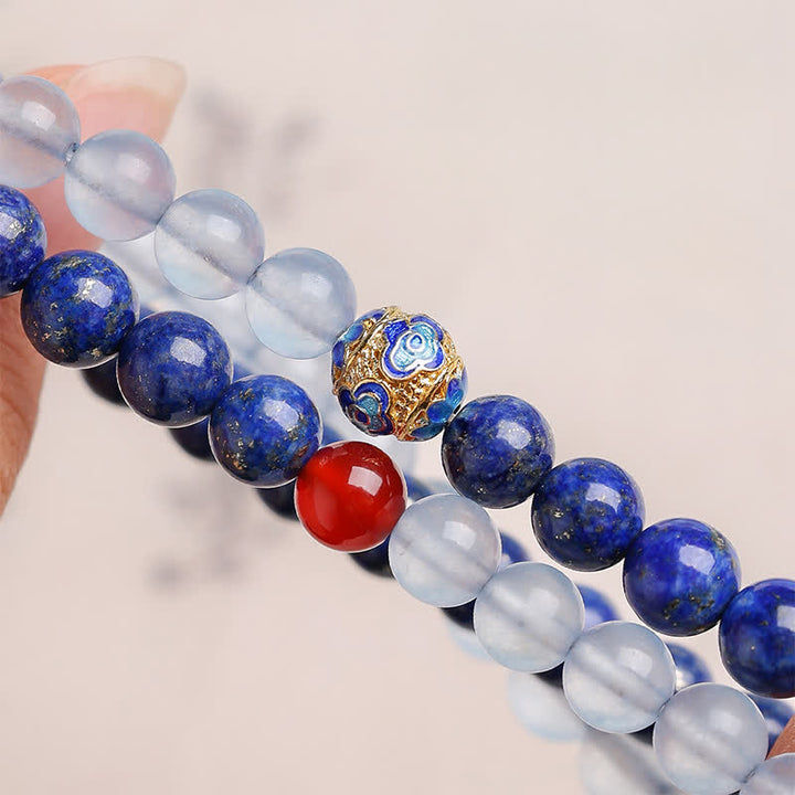Buddha Stones Pulsera de equilibrio con diseño de doble vuelta, lapislázuli, aguamarina y ágata roja. - image 8
