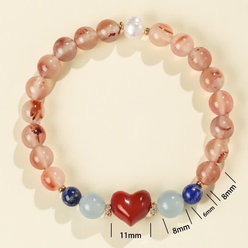 Buddha Stones Pulsera de la suerte con diseño de corazón, ágata roja del sur y lapislázuli. - image 1