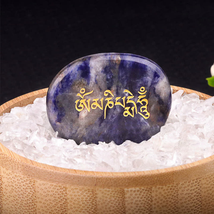 Buddha Stones Om Mani Padme Hum Amatista Ojo de Tigre Piedra de Palma Decoración Cristal 35*45mm - Sodalita natural (el color puede variar) 35*45 mm - image 15