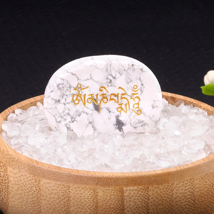 Buddha Stones Om Mani Padme Hum Amatista Ojo de Tigre Piedra de Palma Decoración Cristal 35*45mm - Turquesa blanca natural (el color puede variar) 35*45 mm - image 33