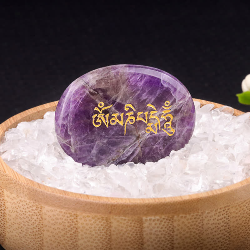 Buddha Stones Om Mani Padme Hum Amatista Ojo de Tigre Piedra de Palma Decoración Cristal 35*45mm - Amatista natural (el color puede variar) 35*45 mm - image 0