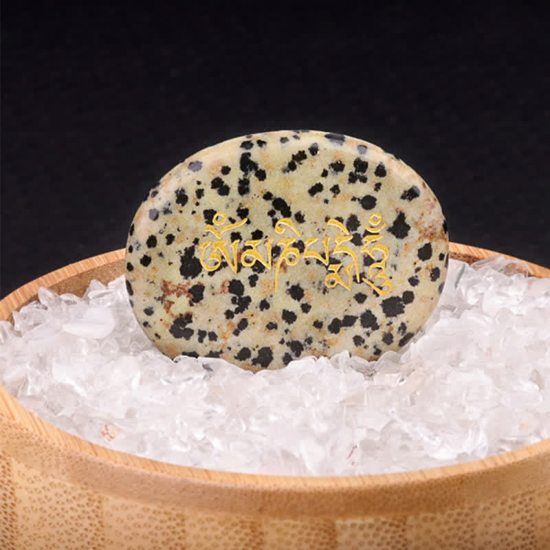 Buddha Stones Om Mani Padme Hum Amatista Ojo de Tigre Piedra de Palma Decoración Cristal 35*45mm - Jaspe dálmata natural (el color puede variar) 35*45 mm - image 12