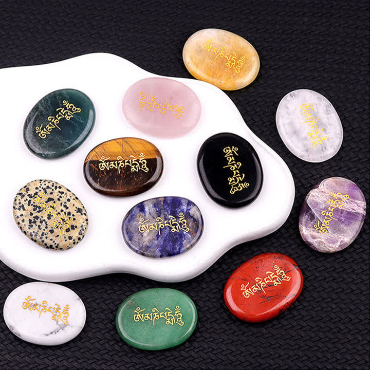 Buddha Stones Om Mani Padme Hum Amatista Ojo de Tigre Piedra de Palma Decoración Cristal 35*45mm - image 36