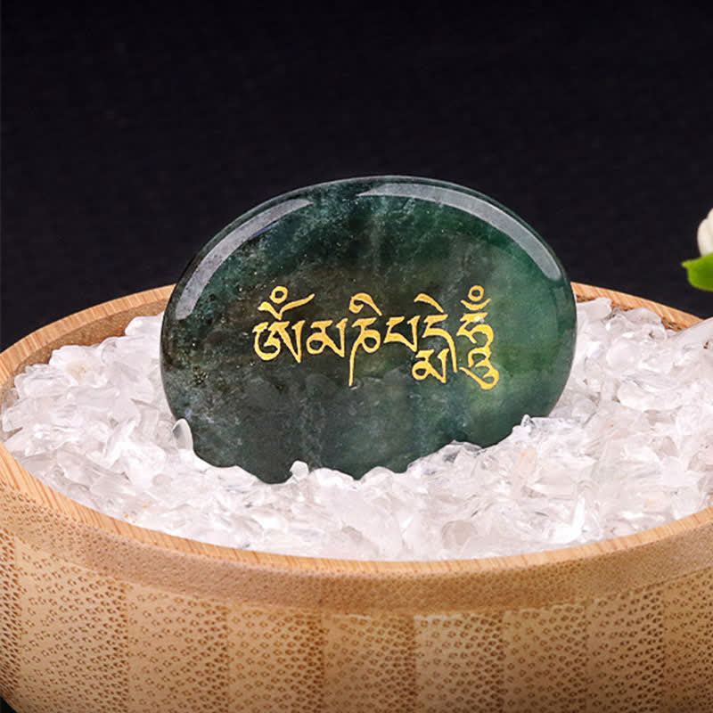 Buddha Stones Om Mani Padme Hum Amatista Ojo de Tigre Piedra de Palma Decoración Cristal 35*45mm - Ágata india natural (el color puede variar) 35*45 mm - image 18