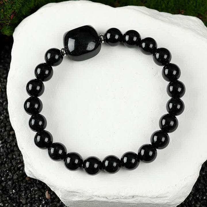 Buddha Stones Pulsera con cuentas de cuarzo transparente y ágata azul con diseño de gato adorable - Obsidiana negra (circunferencia de la muñeca: 15-16 cm) - image 27