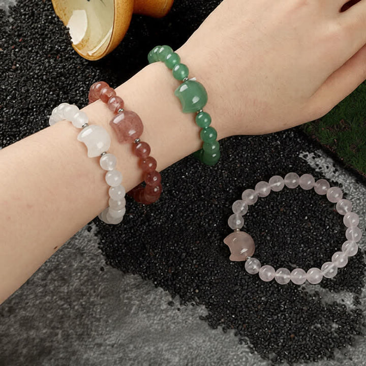 Buddha Stones Pulsera con cuentas de cuarzo transparente y ágata azul con diseño de gato adorable - image 34
