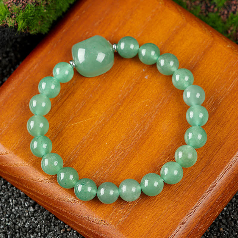 Buddha Stones Pulsera con cuentas de cuarzo transparente y ágata azul con diseño de gato adorable - Aventurina verde (circunferencia de la muñeca: 15-16 cm) - image 4
