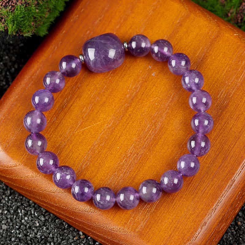 Buddha Stones Pulsera con cuentas de cuarzo transparente y ágata azul con diseño de gato adorable - Amatista (circunferencia de la muñeca: 15-16 cm) - image 10